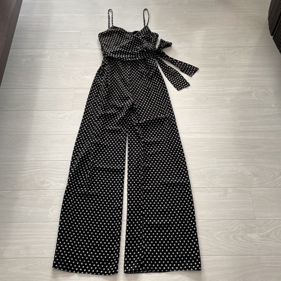 MICHAEL Michael Kors Black w/ Cream Polka Dot “Georgette” Jumpsuit - Picture 3 of 16